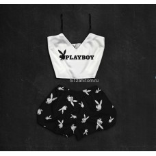 Шелковая женская пижама с принтом Play Boy оптом