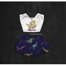 Шелковая женская пижама с принтом Винозавр оптом