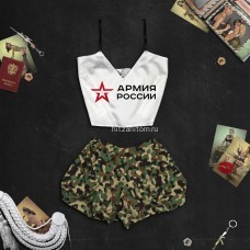 Шелковая женская пижама с принтом "Армия"оптом